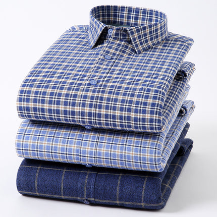 24 Winter Pure Cotton Brushed Plaid Warm Shirt Fleece-Lined Thickeneded Winter Shirt Light Business Square Collar Long-Sleeved Shirt