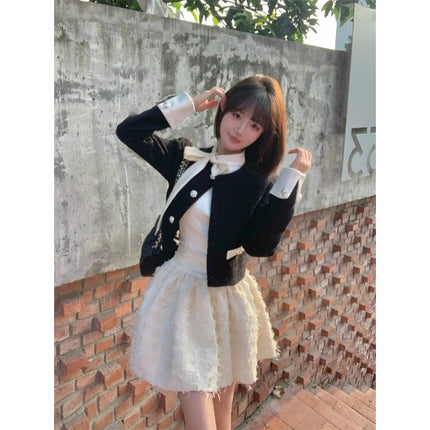French Rich Family Dirty suit Chanel Style Coat Fluffy Dress High-end Small Dress Two-piece Set Spring and Autumn