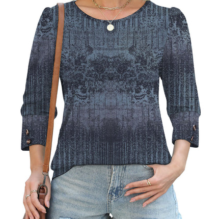 50 Colors Cross-Border European and American Amazon Spring and Summer New Printed T-Shirts with Cuff Buttons, Casual Versatile Vacation Women's Clothing