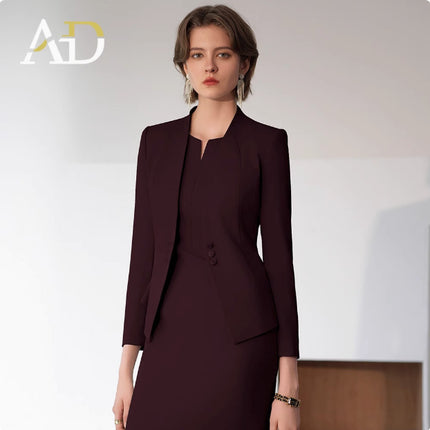 Spring and Autumn Fashion Ancora Red New Style Professional Women's dress suit Slim-Fit Slimming Collarless Dress Work Clothes