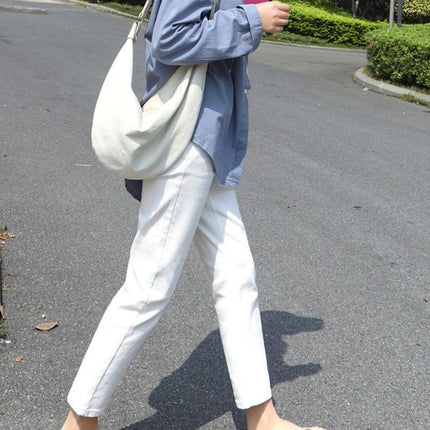 Korean Style High-Waisted Straight Jeans for Women in Spring and Summer New Trendy Brand Loose White Versatile Slimming Look Cigarette Pipe Nine-Point Pants