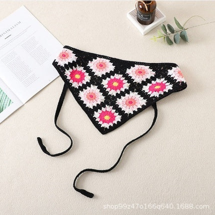 Hot Girl Internet Celebrant Photo Flower French Style Triangle Scarf Headscarf Women's Cute Knitted Hair Band Silk Scarf High-grade Headwear Summer
