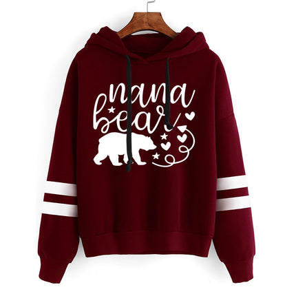 Cross-border foreign trade sources nana bear printed striped parallel bars hoodie long sleeve men's and women's European size plus size