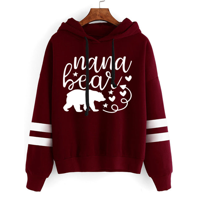 Cross-border foreign trade sources nana bear printed striped parallel bars hoodie long sleeve men's and women's European size plus size
