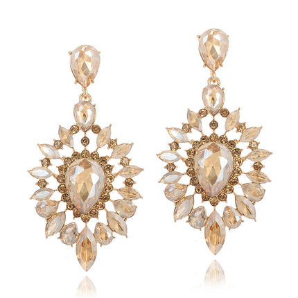 Classic Luxury Ladies Crystal Earrings Vintage Drop Hollow Earrings Elegant Exaggerated Jewelry Factory Direct Supply
