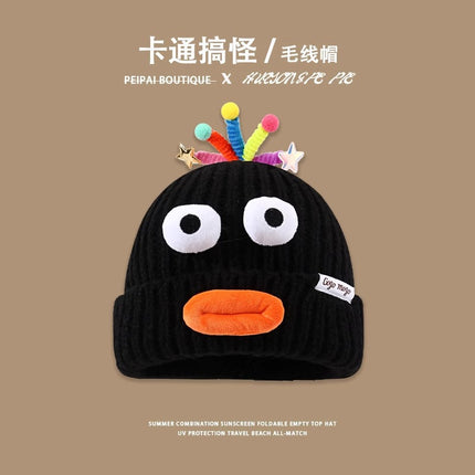 Big Eyes Sausage Mouth Party Funny Wool Hat for Men and Women Cute Color Retractable Tentacles Cute Knitted Hat