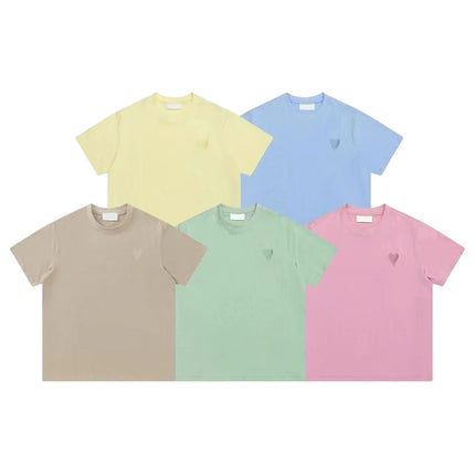 Cross-Border Am* Short-Sleeved Pure Cotton Embroidered Round Neck T-Shirt Summer Casual Loose Couple Wear Star Same Style Drop Shipping