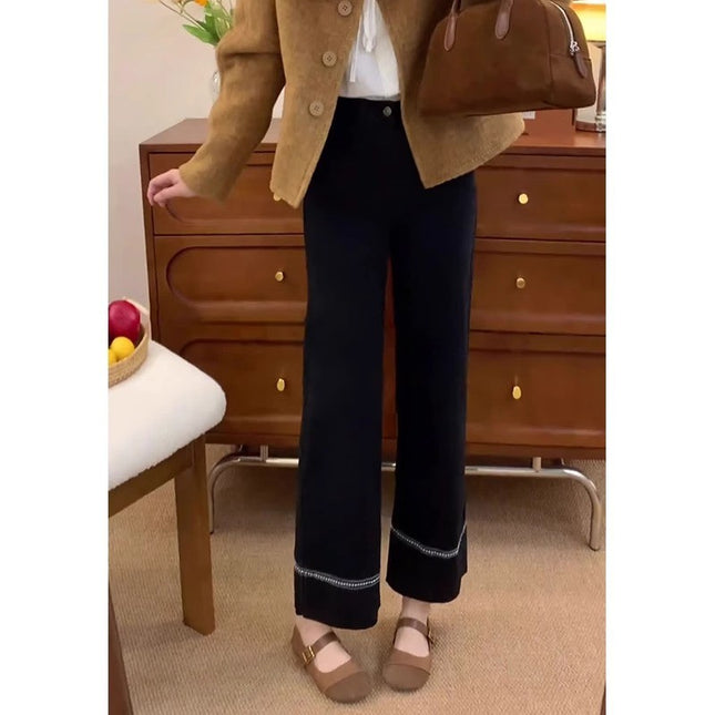 Stretch Black Straight Leg Jeans Women's Fashion All-match New Arrival plus size Loose Slimming Cropped Long Pants with Wide Legs