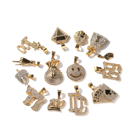 European and American Cross-border Hot Selling Stainless Steel Real Gold Electroplated Pouch Alphabetic Digital Hip Hop Trend Pendant Niche Jewelry