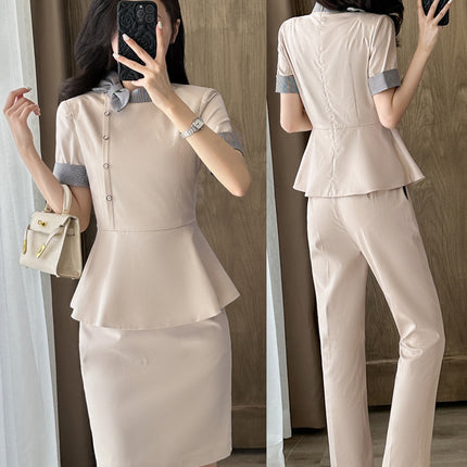 Stewardess Professional Wear Female Summer Fashion Ol Suit Beautician Workwear Sales Department Front Desk Customer Service Reception Workwear