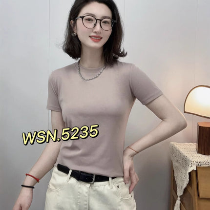 2025 summer new casual round neck solid color pullover short sleeve T-shirt women's top 5235