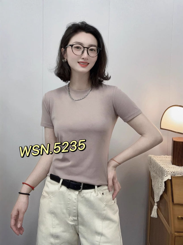 2025 summer new casual round neck solid color pullover short sleeve T-shirt women's top 5235
