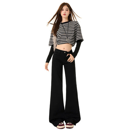 raccoon dog house# retro design feeling 2024 autumn and winter new micro la jeans women show American hot girl low waist horseshoe pants