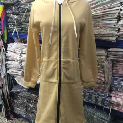 AliExpress Ebay Amazon Autumn and Winter Women's European and American Hooded Long Sleeve Long Sweater Fleece Zipper Coat Women