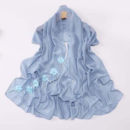 Cross-border Malaysia Scarf Ouruo Wind Nail Rhinestone Flower Chiffon Scarf Solid Color Turban Scarf Women Wholesale