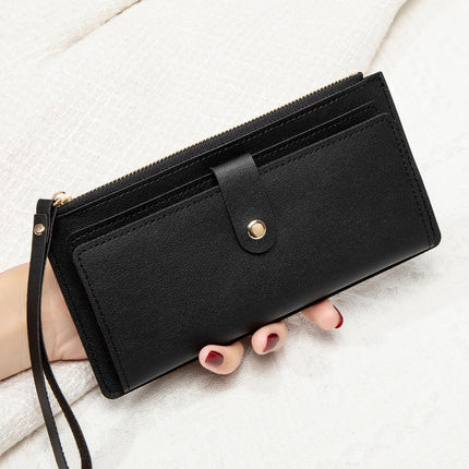 New Multifunctional Ultra-thin Women's Long Wallet Fashionable Folding Zipper Buckle Clutch Solid Color Portable Coin Purse