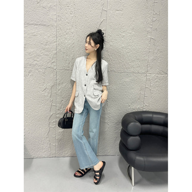 2025 Summer European and American New Fashion Flat Slippers Casual Open Toe Plaid Niche Women's Shoes