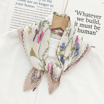 Crumpled Scarf Women's Spring and Summer Elegant Printed Diamond Scarf Korean Style Professional Small Scarf All-match Decorative Thin Scarf