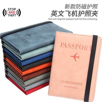 Rfid Anti-Magnetic Passport Holder Amazon Passport Book English Airline Ticket Holder Multi-Card Slot Elastic Band Passport Cover Leather