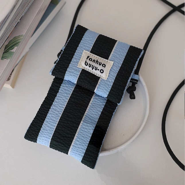 2025 New Cute Textured Striped Vertical Crossbody Bag Lightweight Women's Mobile Phone Bag Original Korean Style Small Mobile Phone Bag