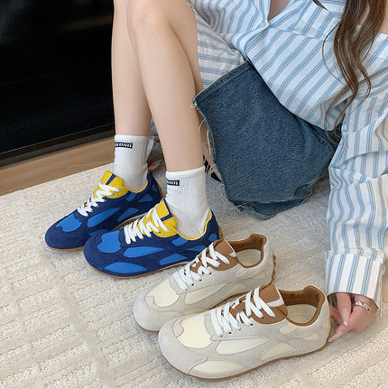 2025 Summer New Style Splicing Breathable Retro Forrest Gump Shoes for Women Versatile Casual Flat Lace-Up Moral Training Shoes Trendy