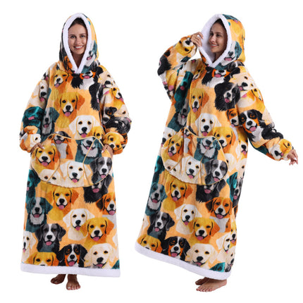 A generation of new fruit products lazy pajamas TV blanket embroidered hooded nightgown loose wear men's and women's bathrobes