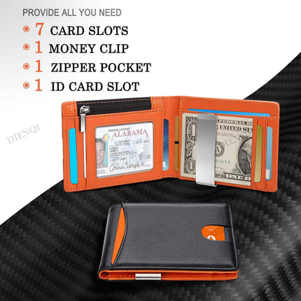 Cross-border Gold Clip Men's Wallet RFID Anti-theft Brush Zipper Coin Bag Carbon Fiber Wallet Wallet