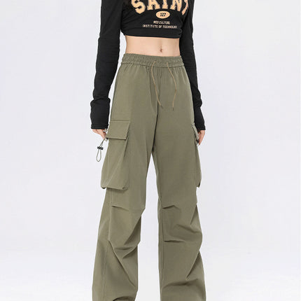 American Retro Workwear Casual Pants for Women in Spring, Versatile Straight Draped Leggings Pants, Loose Wide-Leg Pants Ins