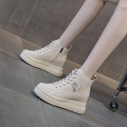 2025 Autumn and Winter Women's Shoes New Wedge-Heeled Thick-Soled Platform High-Top Shoes for Small People with Inner Heightening Casual Shoes Short Boots for Women