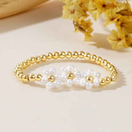 Cross-border three small flower copper bead ring hand-woven daisy flower beaded ring casual style ladies bracelet