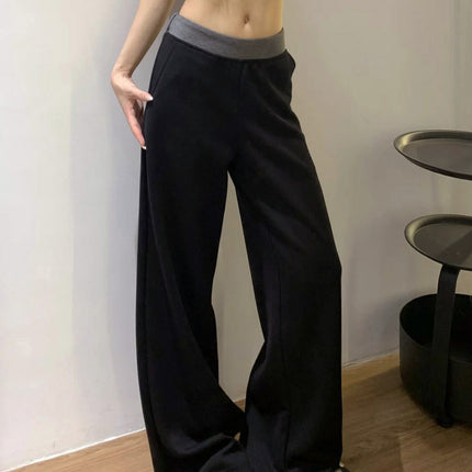 Stitched Contrasting Color Wide-Leg Pants for Women 2025 Spring & Fall Sports Pants Low-Waisted Straight Pants Floor-Length Low-Waisted Extended Knitted Pants