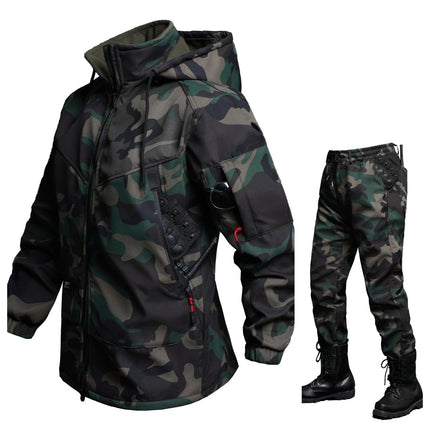 Autumn and Winter fleece-lined Waterproof Charge Clothes suit Soft Shell Mountaineering Warm Mountaineering Clothes Outdoor Labor Protection Dirty Resistant Work Clothes