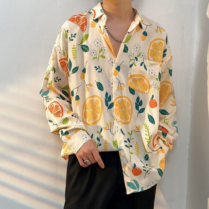 Fairy shirt men's Spring and Autumn fun printed shirt men's long sleeve Hong Kong style loose fashion casual Japanese coat