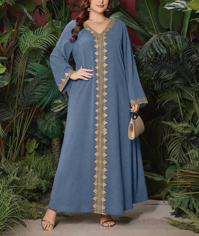 In-Stock Ethnic Style Women's Clothing Autumn Embroidered V-Neck Long-Sleeve Dress Loose Long Dress Exotic Style Clothing