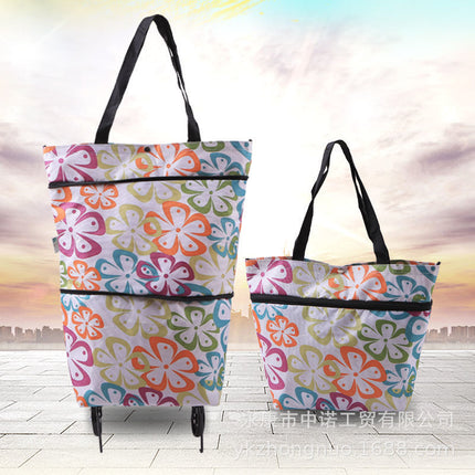 Factory Direct Supply Printed Oxford Cloth Foldable Shopping Bag Household Handbag with Tug