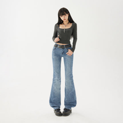 2025 American Retro Low-Waist Hot Girl Flared Pants Slim Fit Slightly Stretchy Jeans Women's New Style & Long Pants