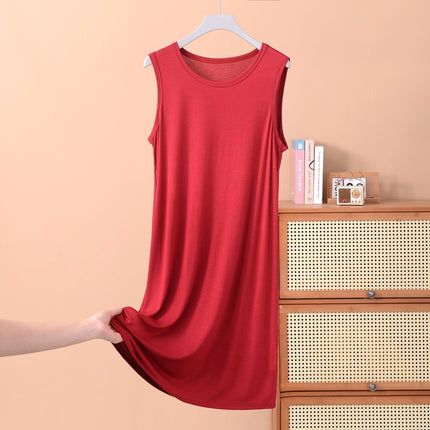 Modal Vest Dress Nightgown Women's Bottoming Skirt Summer Large Size Thin Sleeveless Mid-Length Skirt Fat mm 100kg Dress