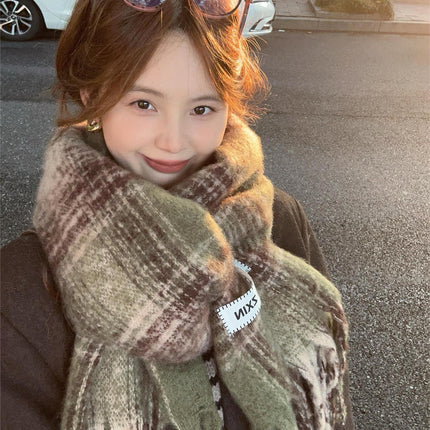 Factory new solid color haze blue scarf women's winter fluffy hair thickened students white students warm scarf