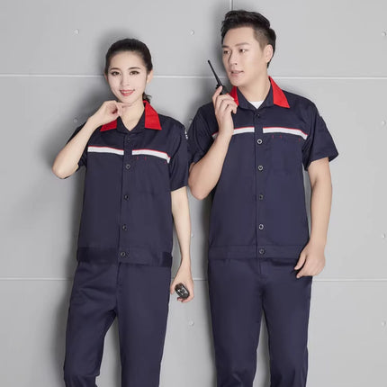 Gas Station Work Clothes, Summer Short-Sleeved Clothing, Petrochemical Gas Station Half-Sleeved Anti-Static Labor Protection Clothing Set, Customized