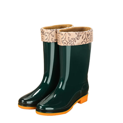 pvc medium-high adult women's rain boots waterproof non-slip women's water shoes outdoor kitchen work warm rain boots wholesale