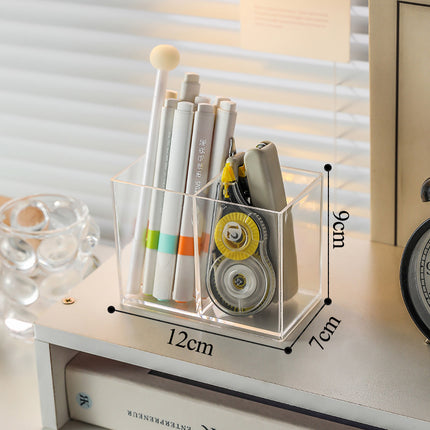 Multifunctional Acrylic Pen Holder Transparent Desktop Storage Box Pen Holder Office Stationery Compartment Storage Box Large Capacity