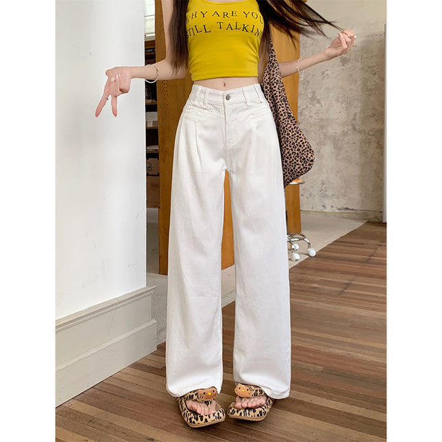 Fashion High Waist Wide Leg Pants Women's 2025 White All-match Spring Slim-fit Mop Pants Spring New Loose Slim-fit