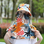 Large flowers on white background-sunscreen cap / Free size