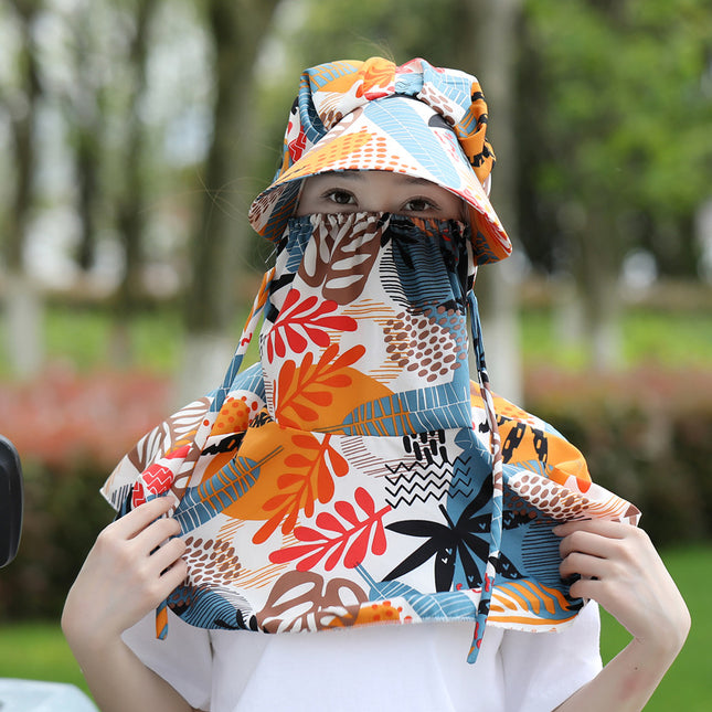 Spring and Summer Sunscreen Mask Neck Protection Integrated Hat Women's Sunshade Hat Outdoor Tea Picking Work Face Covering UV Protection