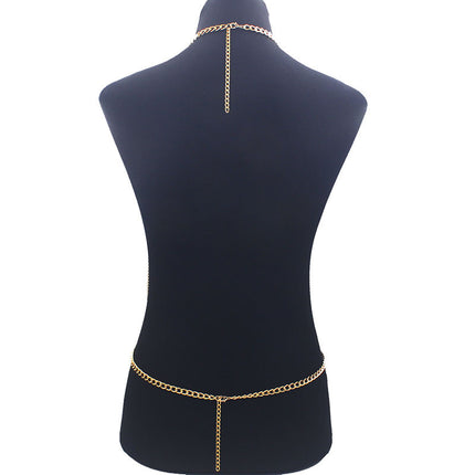European and American Cross-border Women's Metal Aluminum Chain Halter Necklace Sexy Nightclub Performance Body Chain Top Vest Accessories