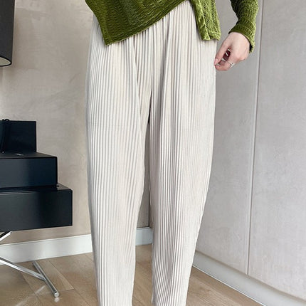 Japanese-Style Pleated Casual Pants for Women, Spring 2026, Issey Miyake Style, Cropped Harem Pants, Loose Fit, Hip-Covering, Slimming Magic Pants