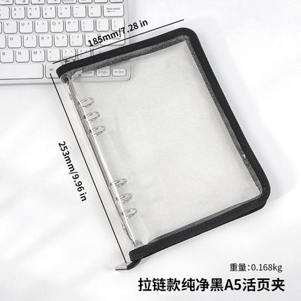 Japanese A5 Transparent Loose-leaf Black Glitter Zipper 6-hole Notebook Ins Style Star Chaser Ledger PVC Case