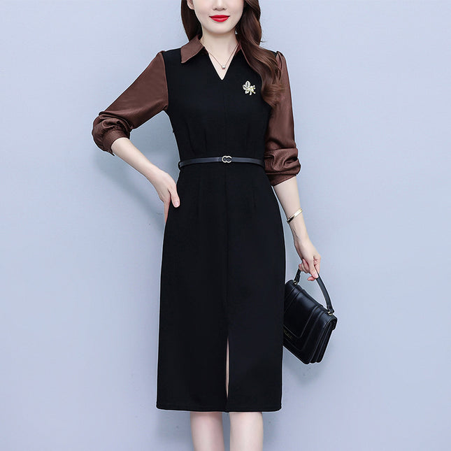 2026 Spring New Style Elegant Slim Fit Fashionable Slimming Light Business Style Chic Slim Fit Fake Two-Piece Plus Size Dress