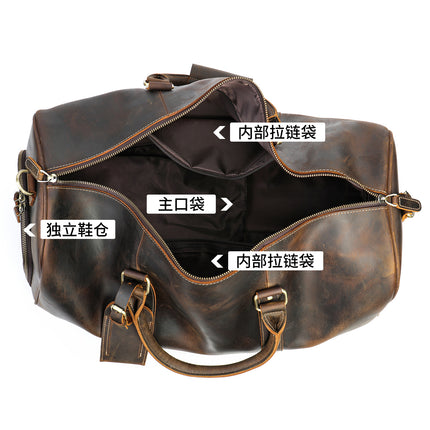 Crazy Horse Leather European and American Retro Men's Casual Travel Bag Genuine Leather Large Capacity Portable Crossbody Bag Advanced Travel Bag