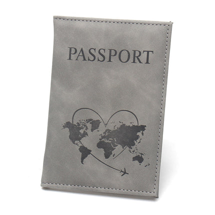 World Map Heart-Shaped Airplane Passport Holder, Lightweight Leather Passport Book, Portable, Unisex Passport Book